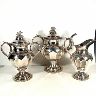 3 Piece C1850 Lows Ball & Co Pa Coin Silver Tea Set Belonging To Daniel Webster
