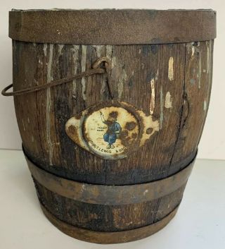 Antique Wooden Paint Tar Bucket 3 Bands John T Lewis & Bros Primitive