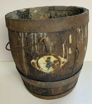 ANTIQUE WOODEN PAINT TAR BUCKET 3 BANDS JOHN T LEWIS & BROS PRIMITIVE 3