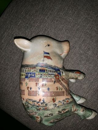 Vintage Hand Painted Porcelain Sleeping Pig Statue Japanese Chinese Figurine 2