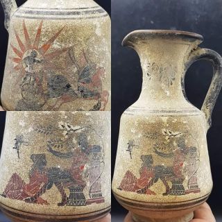 Stunning Old Rare Roman Greek Pottery Painted Unique Art Ewer 18x11 Cm