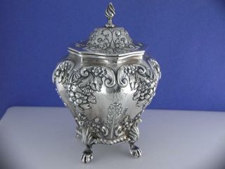 English Sterling Ornate Tea Caddy George Nathan & Ridley Hayes - Chester C1913
