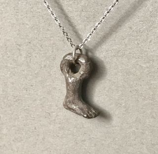 Ancient Roman Solid Silver Foot Amulet With Modern.  925 Silver Chain To Wear