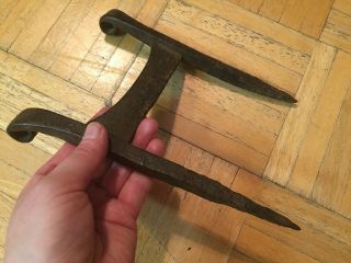 18th Century Hand Forged Iron Boot Scraper W Mortised Bar & Decorative Top Curls