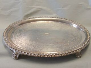 1860 Birmingham England Sterling Silver Serving Tray Full Touch Marks 26.  6 Oz
