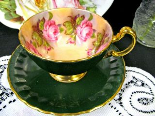 Aynsley Tea Cup And Saucer Oban Shape Large Pink Cabbage Rose Chintz Teacup