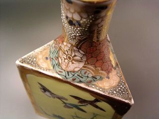 Antique Japanese Meiji Period Satsuma Porcelain Bottle Vase Hawk Birds ESTATE 3
