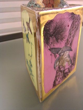 Antique Japanese Meiji Period Satsuma Porcelain Bottle Vase Hawk Birds ESTATE 5