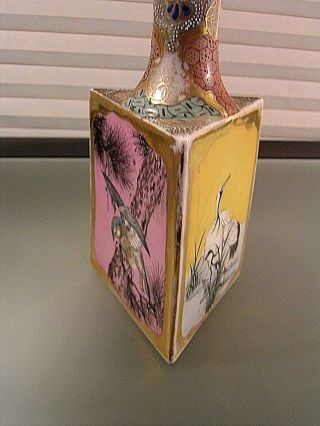 Antique Japanese Meiji Period Satsuma Porcelain Bottle Vase Hawk Birds ESTATE 7