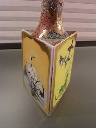 Antique Japanese Meiji Period Satsuma Porcelain Bottle Vase Hawk Birds ESTATE 8