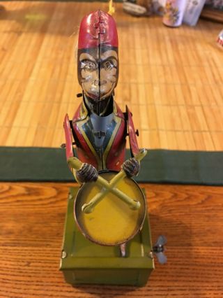 Very Rare Antique Tin Monkey Drummer Wind - Up Toy,  Distler Toys,  German Made