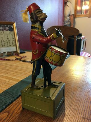 VERY RARE ANTIQUE TIN MONKEY DRUMMER WIND - UP TOY,  DISTLER TOYS,  GERMAN MADE 4