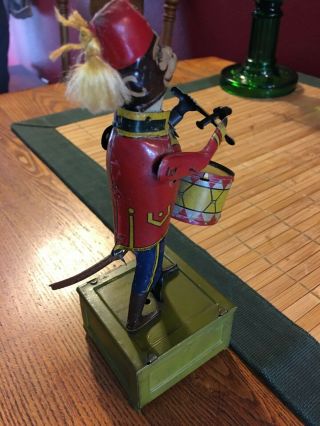 VERY RARE ANTIQUE TIN MONKEY DRUMMER WIND - UP TOY,  DISTLER TOYS,  GERMAN MADE 6