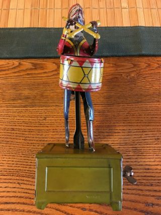 VERY RARE ANTIQUE TIN MONKEY DRUMMER WIND - UP TOY,  DISTLER TOYS,  GERMAN MADE 7