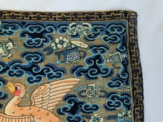 Antique Chinese Embroidered Silk Rank Badge Blue Qing Dynasty 3