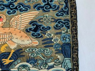 Antique Chinese Embroidered Silk Rank Badge Blue Qing Dynasty 4