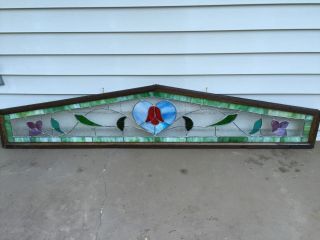 Antique Vintage Stained Glass Arts And Crafts Heart And Vine Transom Window