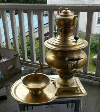 Rare Vintage 20 " Russian Brass Samovar & Tray Tea Pot Coffee Urn Imperial 1800 