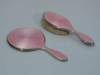 Art Deco Brush & Mirror - Antique Vanity Set - American Sterling & Enamel