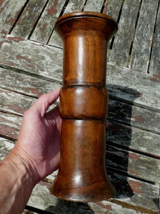 FINE ANTIQUE CHINESE BAMBOO GU FORM BRUSH POT VASE & CARVED WOOD STAND 19th CENT 4