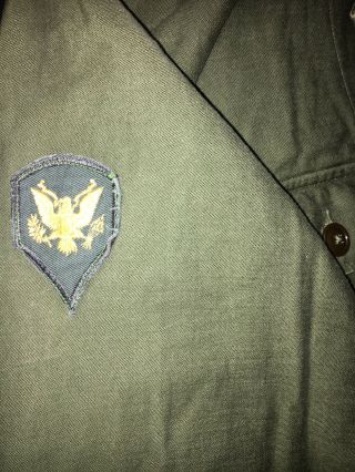 US ARMY Olive Green Uniform Shirt Men ' s Vintage Patches 50’s Korea Cond. 5