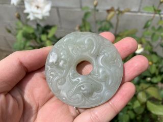 Estate Old House Found Chinese Antique Carved White Hetian Jade Dragon Pendant 3