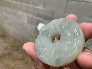 Estate Old House Found Chinese Antique Carved White Hetian Jade Dragon Pendant 5