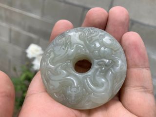 Estate Old House Found Chinese Antique Carved White Hetian Jade Dragon Pendant 6