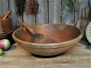 Aafa Best Early Antique Primitive Wood Dough Bowl W/ Scoop 15 "