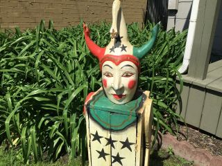 Vintage Folk Art Court Jester Wooden Figure With Shelves 2