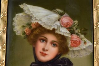 Victorian Signed Wagner German Painting on Porcelain of Young Woman 2