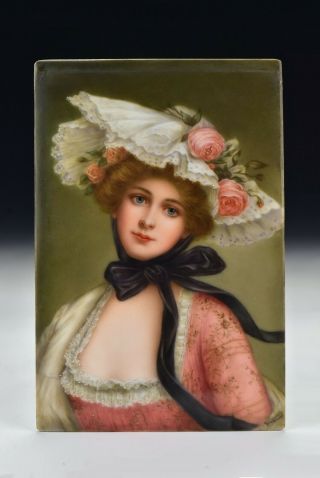 Victorian Signed Wagner German Painting on Porcelain of Young Woman 4