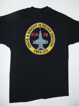 Vintage U.  S.  Marine Corps VMFA - 314 Black Knights Squadron T Shirt,  F - 18 Hornet 4