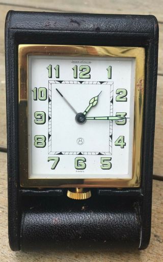 Vintage Swiss Jaeger Lecoultre 8 Day Folds Leather Desk Alarm Travel Clock