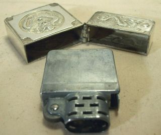 1930 ' s PURE SILVER ANTIQUE CHINESE DRAGON LIGHTER TIENTSIN CHUNG w/STORAGE BOX 10