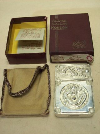 1930 ' s PURE SILVER ANTIQUE CHINESE DRAGON LIGHTER TIENTSIN CHUNG w/STORAGE BOX 11