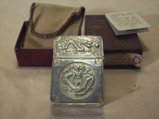 1930 ' s PURE SILVER ANTIQUE CHINESE DRAGON LIGHTER TIENTSIN CHUNG w/STORAGE BOX 3