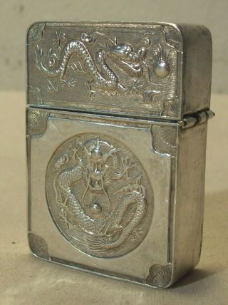 1930 ' s PURE SILVER ANTIQUE CHINESE DRAGON LIGHTER TIENTSIN CHUNG w/STORAGE BOX 4