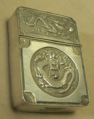 1930 ' s PURE SILVER ANTIQUE CHINESE DRAGON LIGHTER TIENTSIN CHUNG w/STORAGE BOX 5