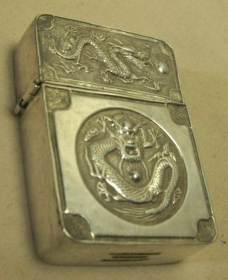 1930 ' s PURE SILVER ANTIQUE CHINESE DRAGON LIGHTER TIENTSIN CHUNG w/STORAGE BOX 6