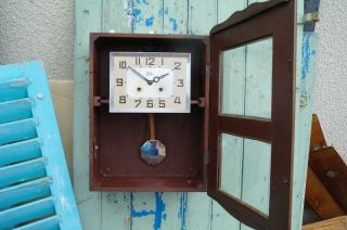 Vintage ODO French Art Deco Wall Clock Carved Oak Case Striking Clock 1930s Chic 5