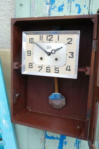 Vintage ODO French Art Deco Wall Clock Carved Oak Case Striking Clock 1930s Chic 6