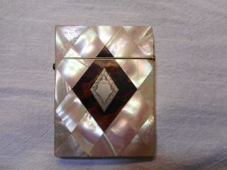 Antique Mother Of Pearl Silver Inlay Vintage Calling Card Case Business Card