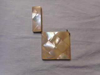 Antique Mother Of Pearl Silver Inlay Vintage Calling Card Case Business Card 8