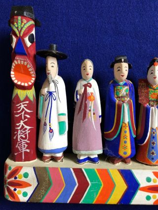 Vintage 1950s Korean Custom Hand Carved and Painted Ten Folk Dolls Korea 3
