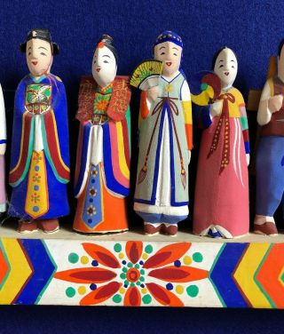 Vintage 1950s Korean Custom Hand Carved and Painted Ten Folk Dolls Korea 4