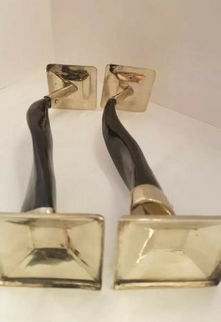 Pair Midcentury Modern Airedelsur Argentina Goat Horn Candlesticks Silver Plated 7