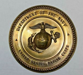 Vtg Brass Dept Of Navy W/ " Us Marine Corps " Solid Brass Emblem,  Wall Plaque