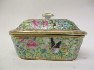 Antique Late 19th Century Chinese Canton Rectangular Soap Dish & Cover.