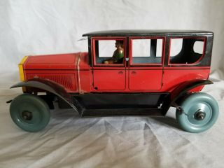 Vintage " Kbn " German Sedan Tin Wind - Up Toy With Driver